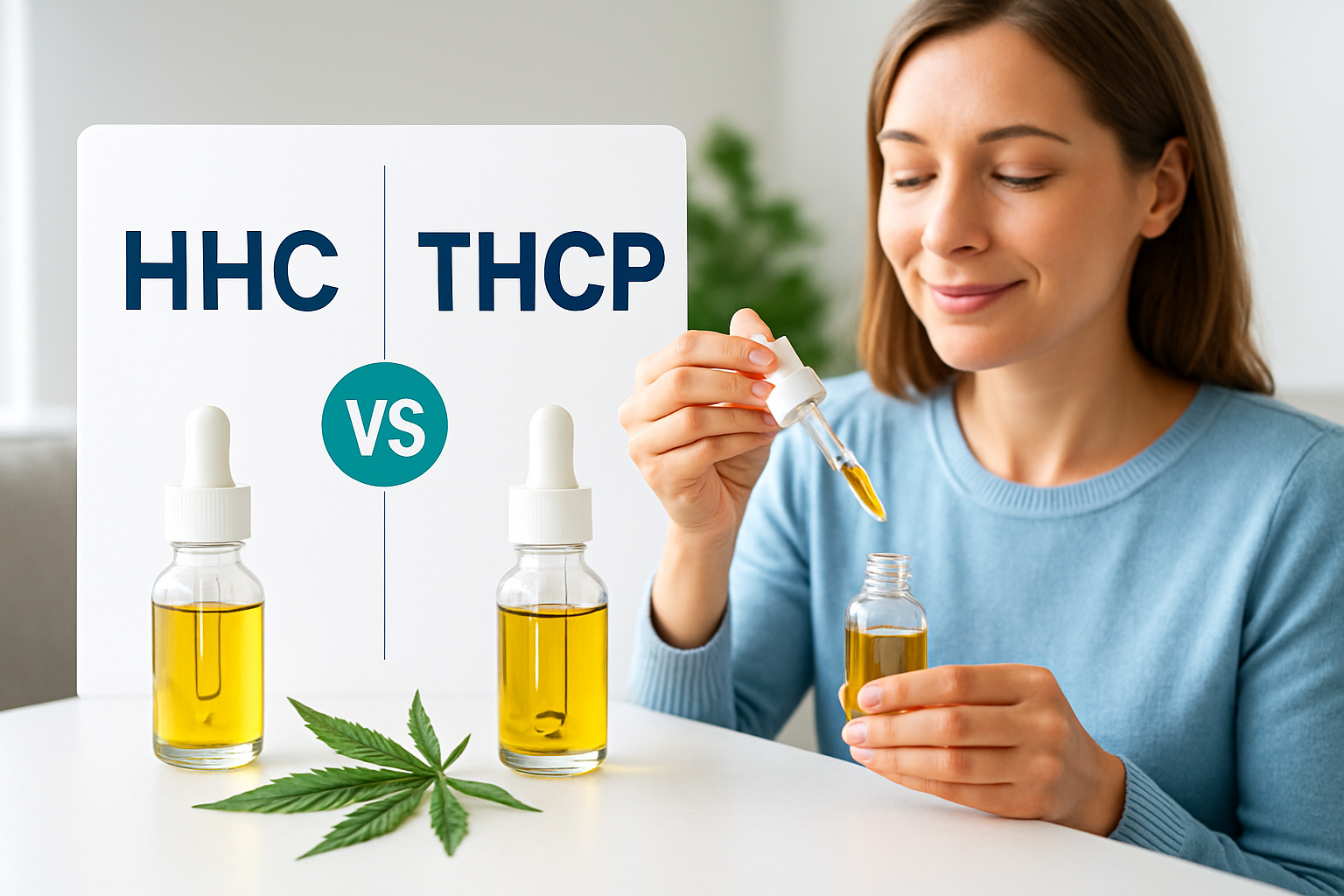 Vergleichsgrafik zwischen HHC und THCP mit Potenzleveln und Wirkungsprofilen