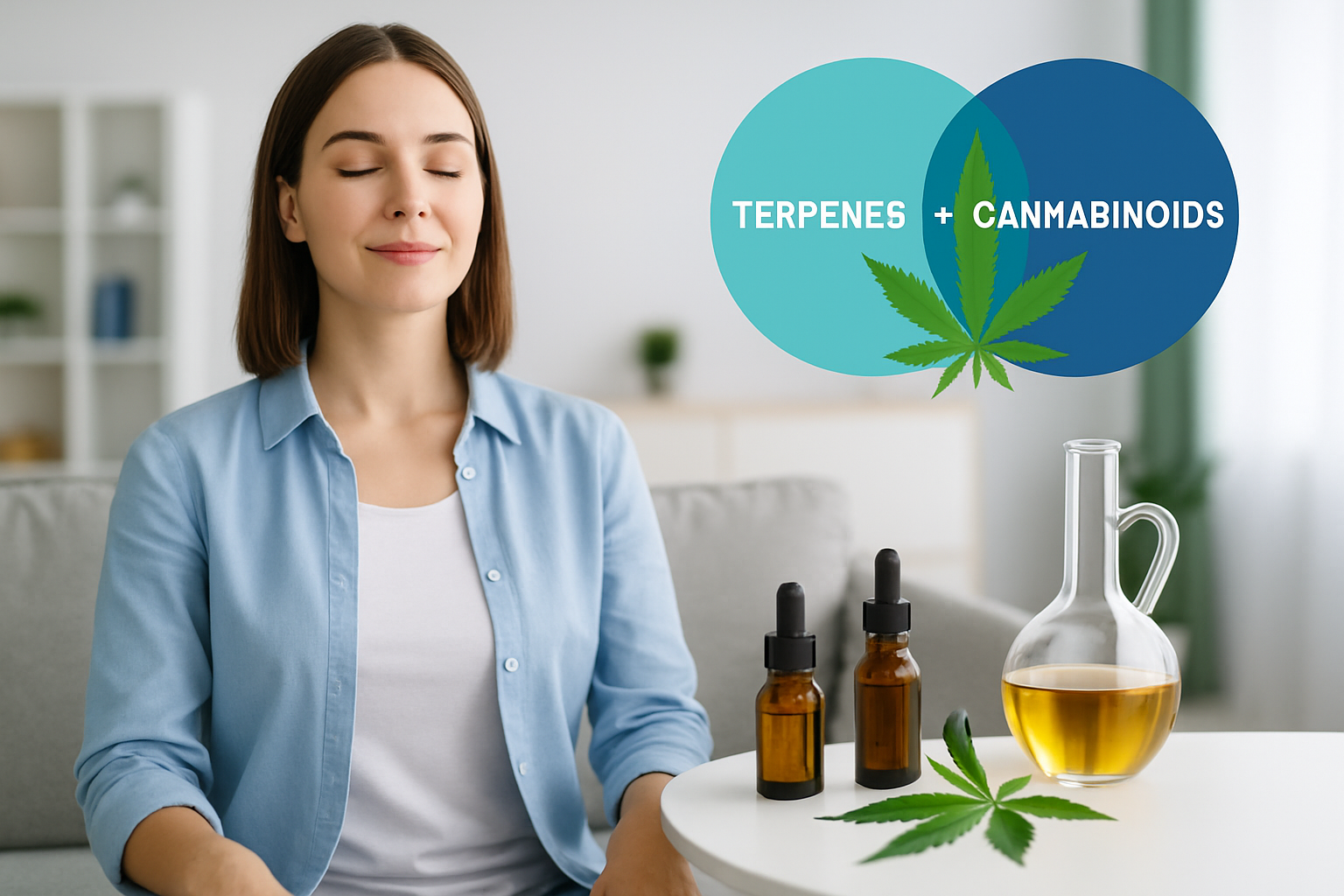 Darstellung des Entourage-Effekts mit Terpenen und Cannabinoiden in synergetischer Wirkung