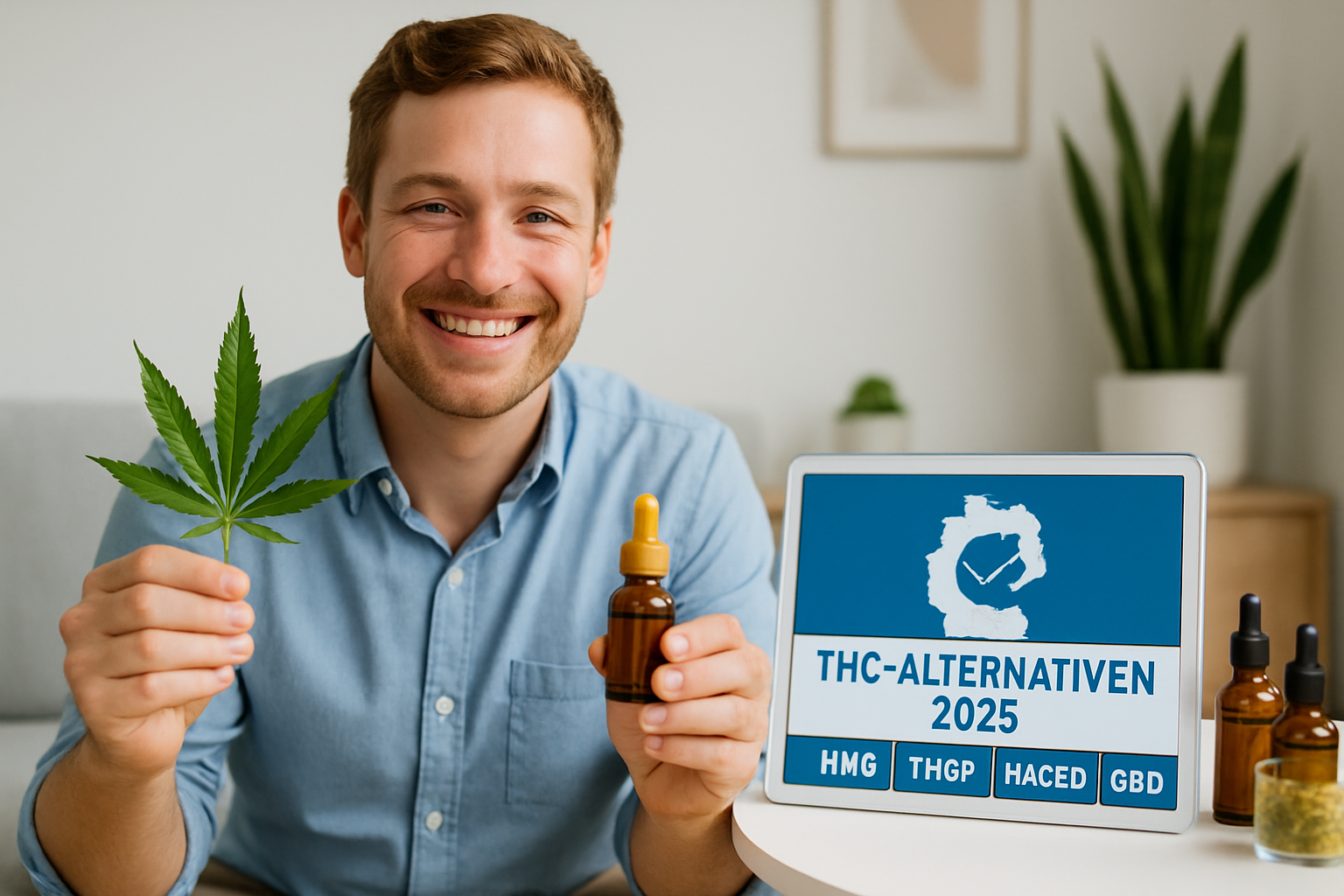 Waage als Symbol für Justiz neben verschiedenen Cannabinoid-Molekülen und deutscher Flagge